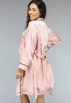 Roze Satijnen 3-Piece Pyjama met Kimono
