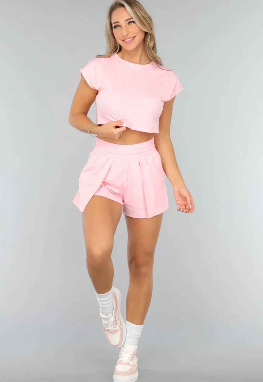 Roze Sportieve Top met Korte Mouwen