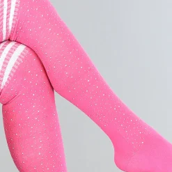 Roze Strass Sokken met Witte Strepen