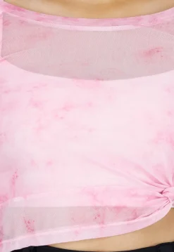Roze Stretch Mesh Crop Top met Losse Top en Pads