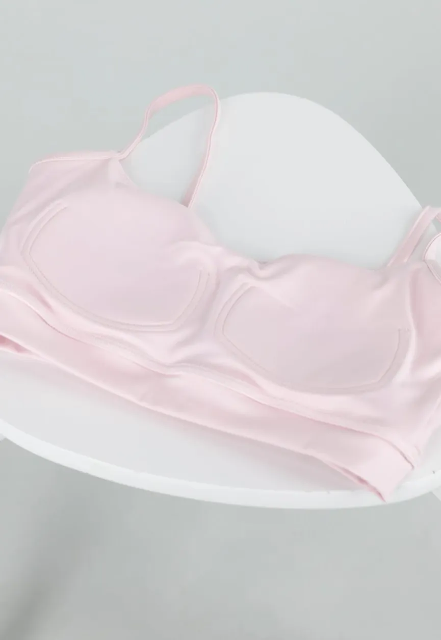 Roze Stretch Mesh Crop Top met Losse Top en Pads