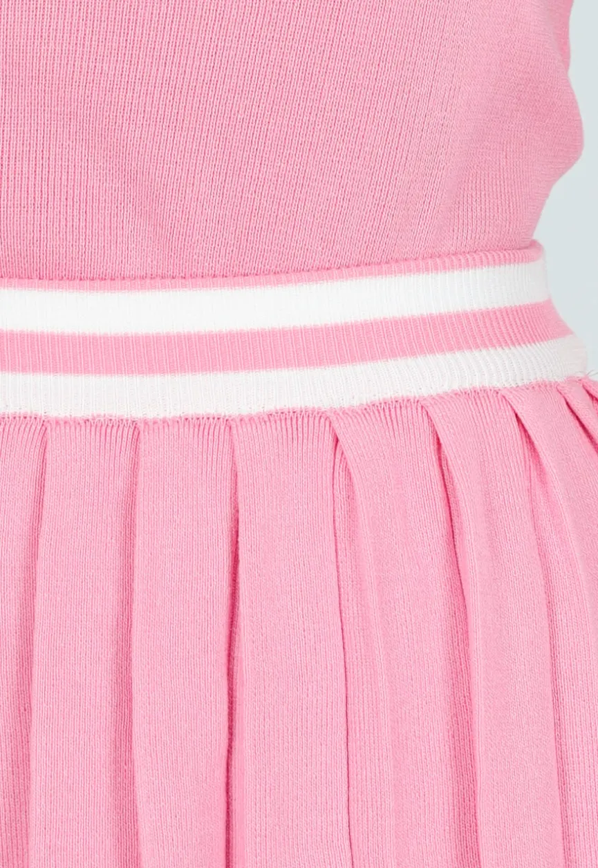 Roze Stretch Set met Polo Top en Plissé Rok