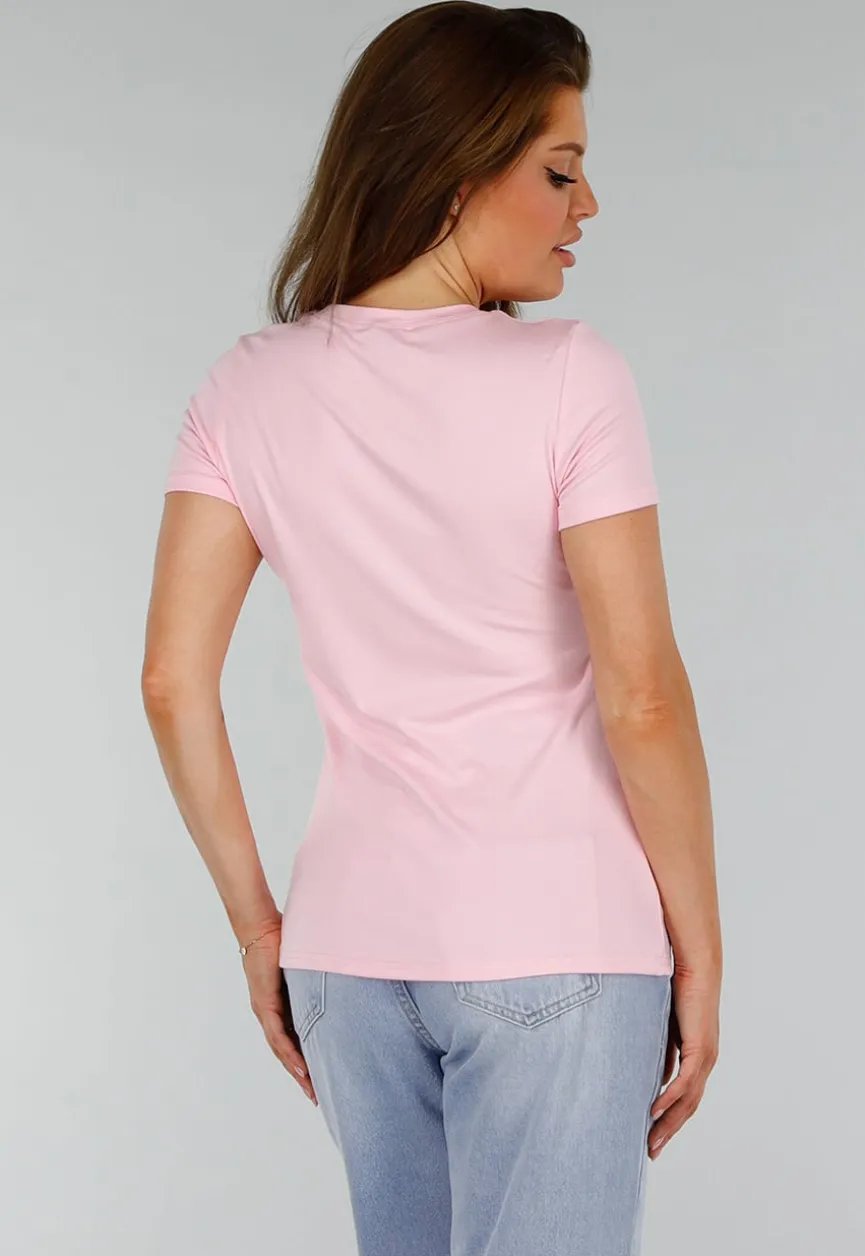 Roze Stretch Top met Split en Ronde Hals