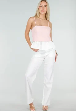 Roze Top met Peplum en Spaghettibandjes