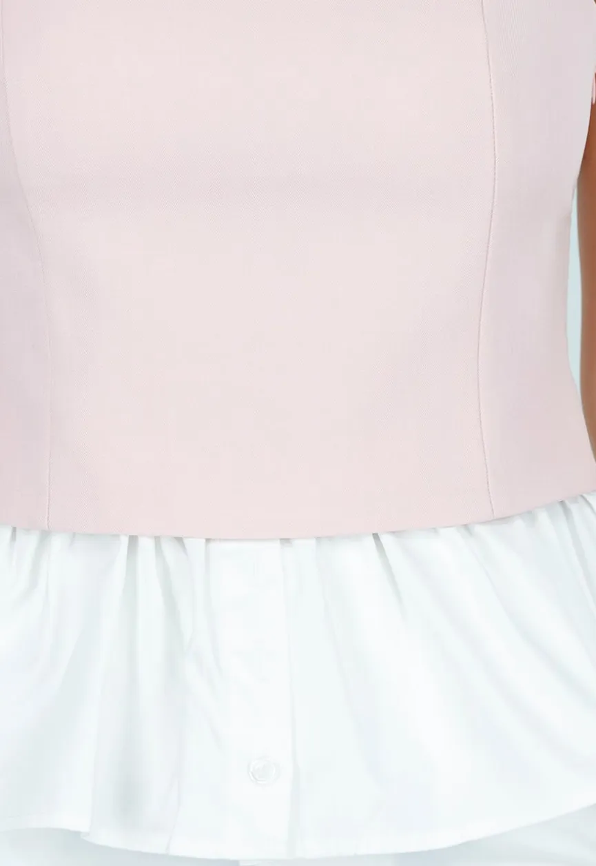 Roze Top met Peplum en Spaghettibandjes