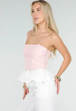 Roze Top met Peplum en Spaghettibandjes