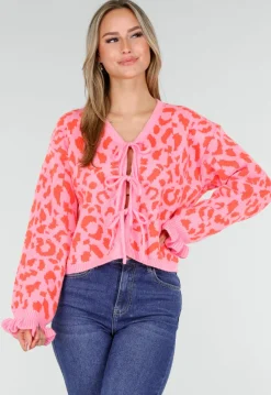 Roze Trui met Oranje Panterprint en Striksluiting