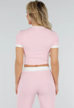 Roze Two Piece Set met Lange Broek en Korte Top met Colorblockingdetails