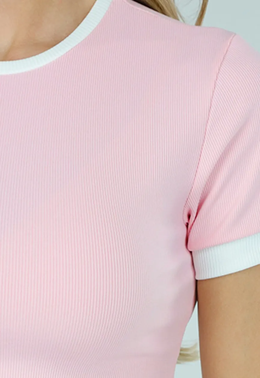 Roze Two Piece Set met Lange Broek en Korte Top met Colorblockingdetails