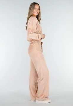 Roze Velours Joggingpak met Lange Mouwen en Wijde Broek