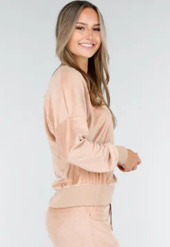 Roze Velours Joggingpak met Lange Mouwen en Wijde Broek