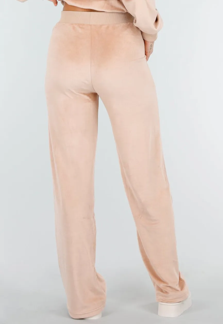 Roze Velours Joggingpak met Lange Mouwen en Wijde Broek