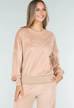 Roze Velours Joggingpak met Lange Mouwen en Wijde Broek