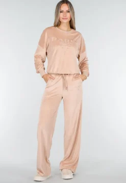 Roze Velours Joggingpak met Lange Mouwen en Wijde Broek