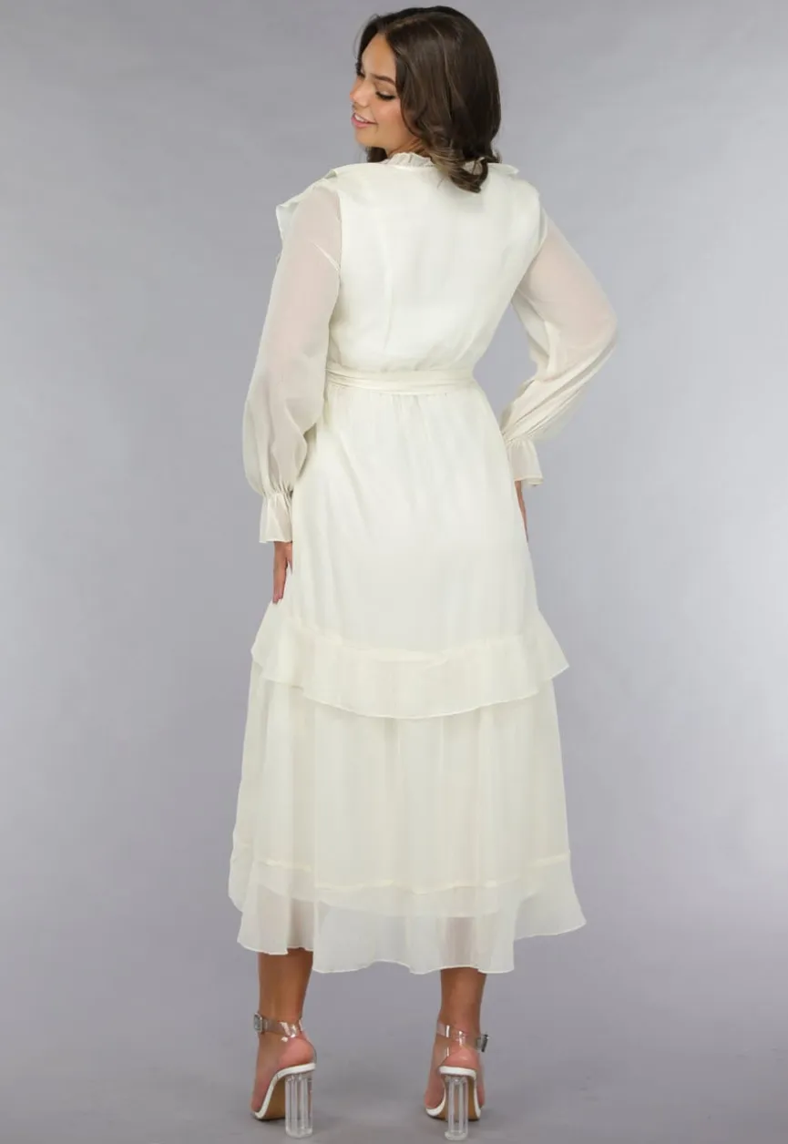 Ruched Maxi Jurk in Ecru