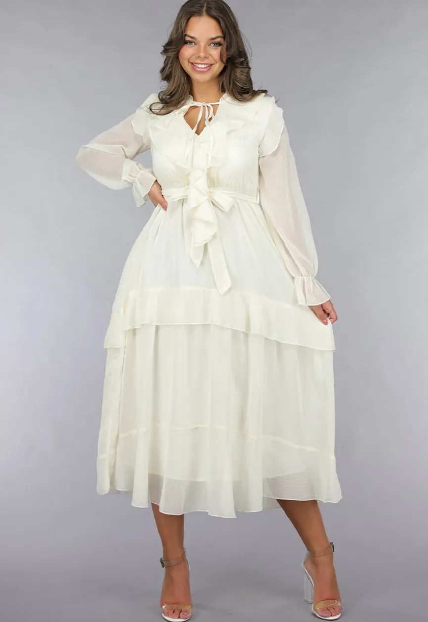 Ruched Maxi Jurk in Ecru