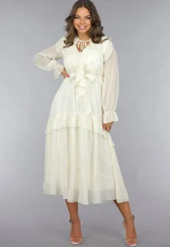 Ruched Maxi Jurk in Ecru