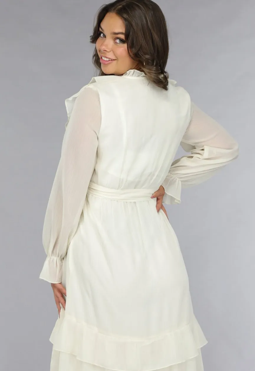 Ruched Maxi Jurk in Ecru