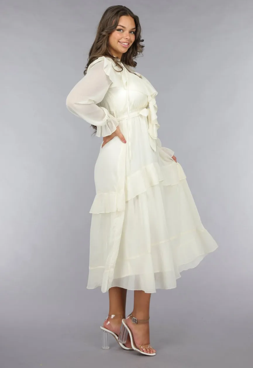 Ruched Maxi Jurk in Ecru
