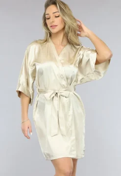 Satijnen Bridal Kimono Kort in Ivory