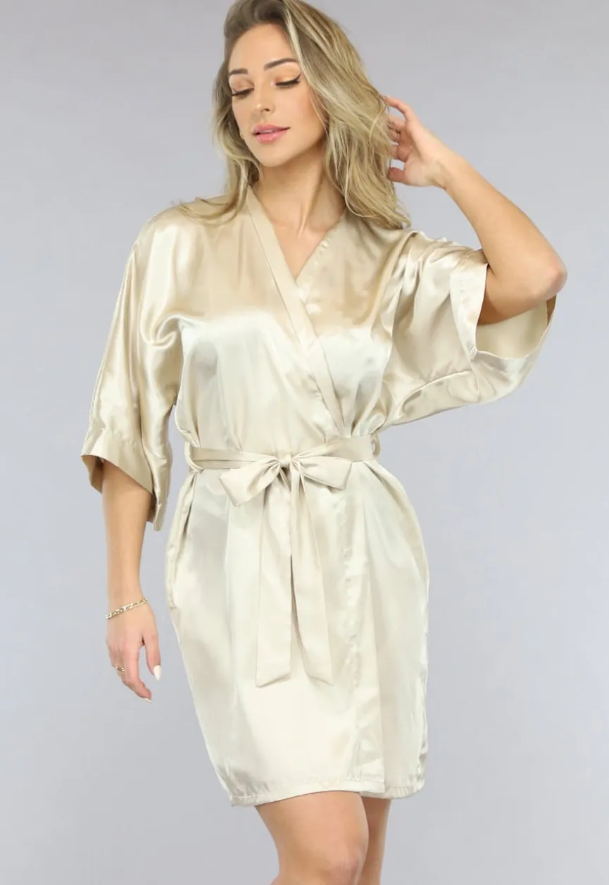 Satijnen Bridal Kimono Kort in Ivory