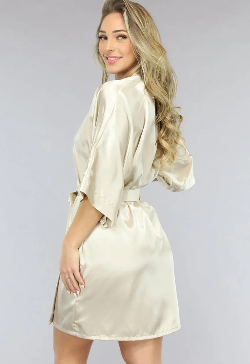 Satijnen Bridal Kimono Kort in Ivory