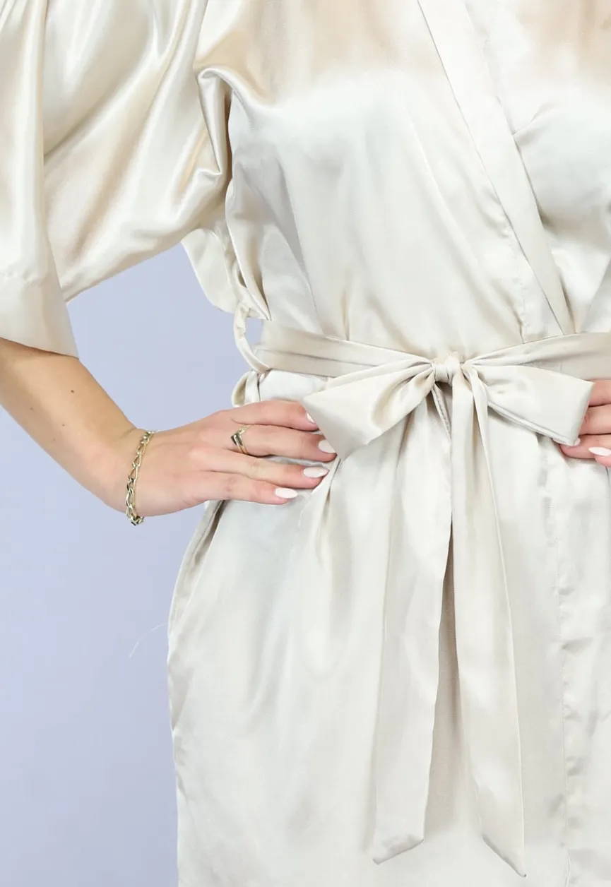 Satijnen Bridal Kimono Kort in Ivory