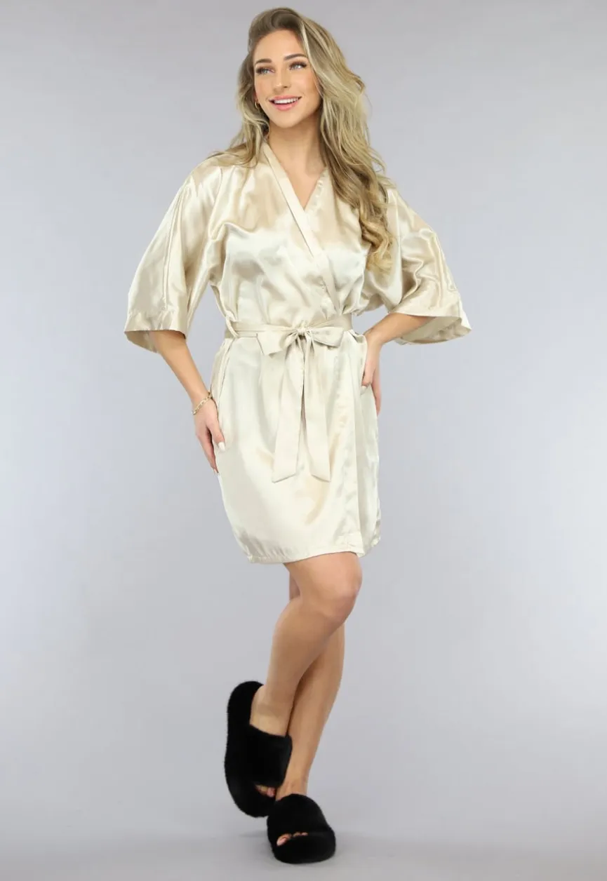 Satijnen Bridal Kimono Kort in Ivory