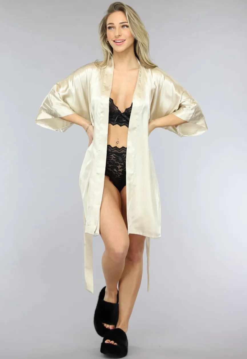 Satijnen Bridal Kimono Kort in Ivory