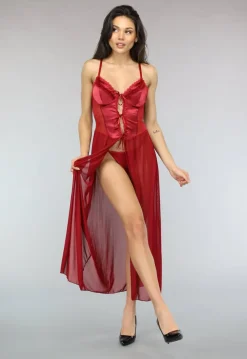 Satijnen Rode Slipdress met Ruches