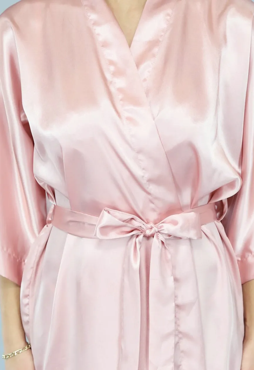 Satin Baby Roze Kimono Kort