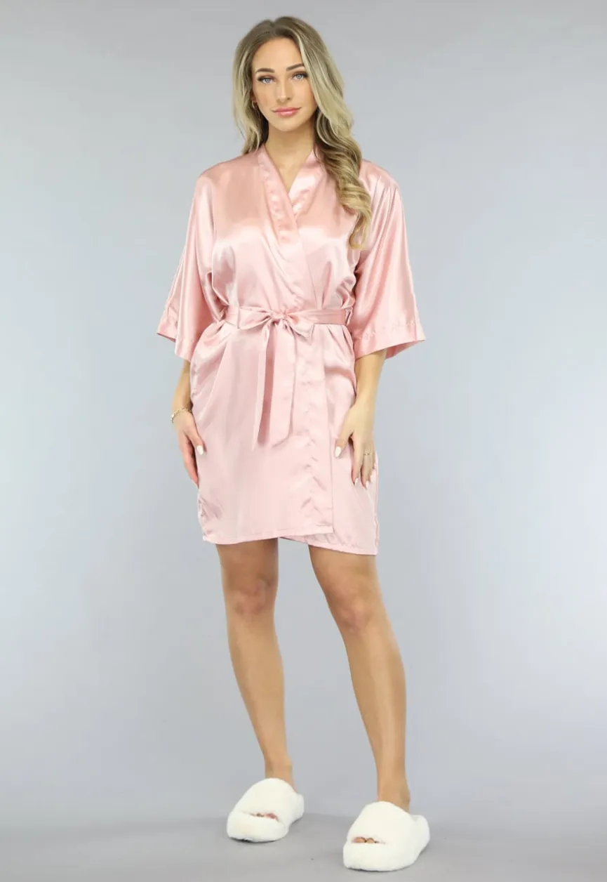 Satin Baby Roze Kimono Kort