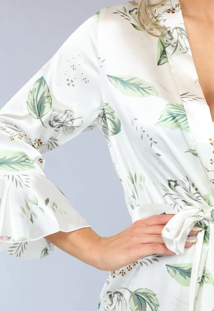 Satin Bloemen Kimono met Ruches