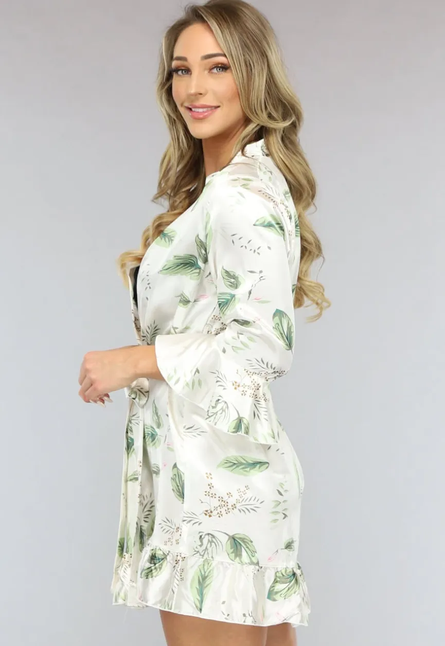 Satin Bloemen Kimono met Ruches