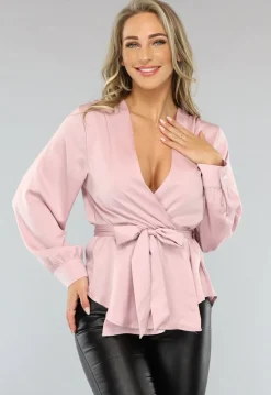 Satin Blouse met Tailleband in Babyroze