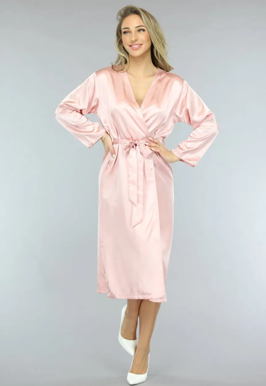 Satin Look Kimono Lang in Rosé