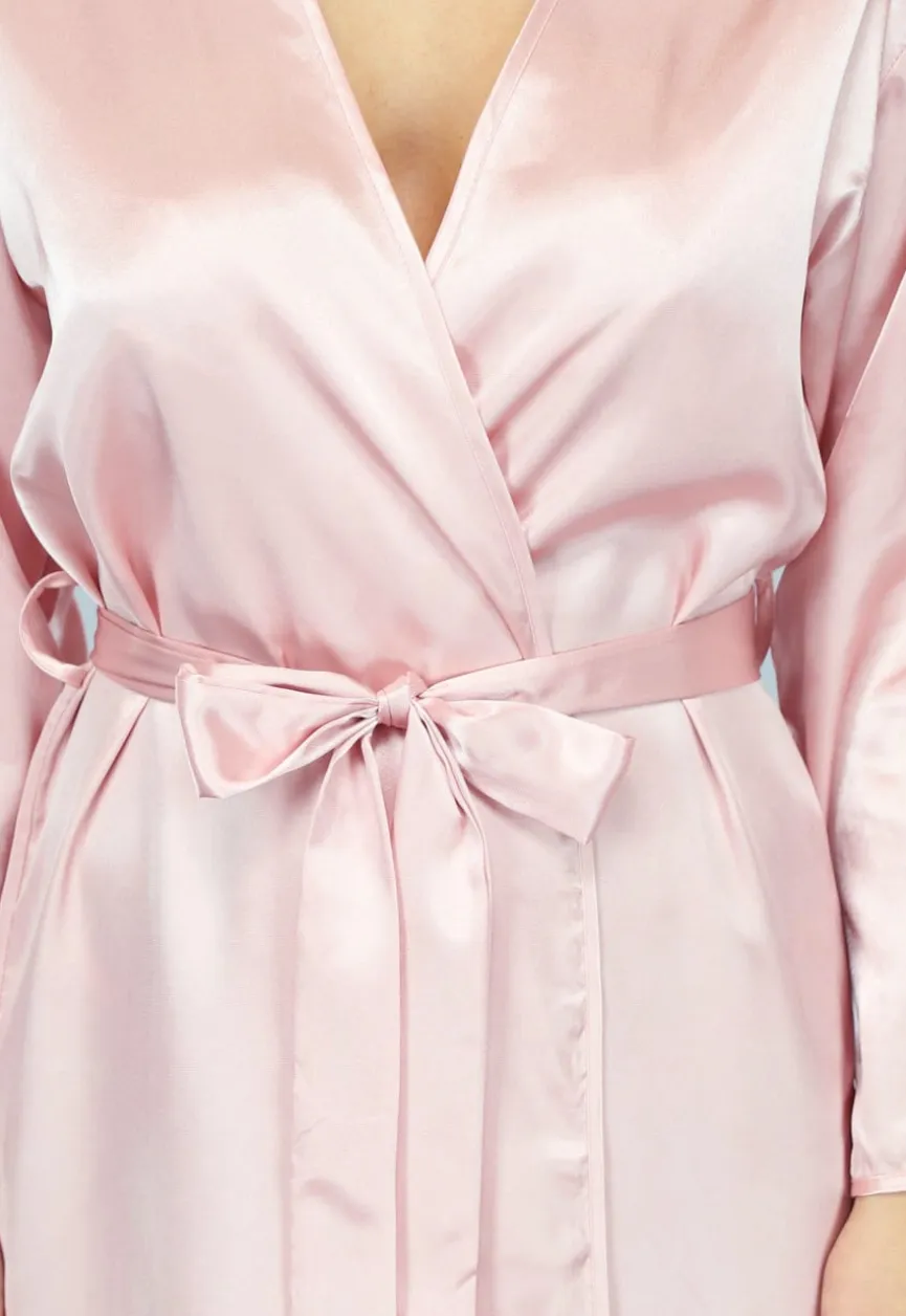 Satin Look Kimono Lang in Rosé