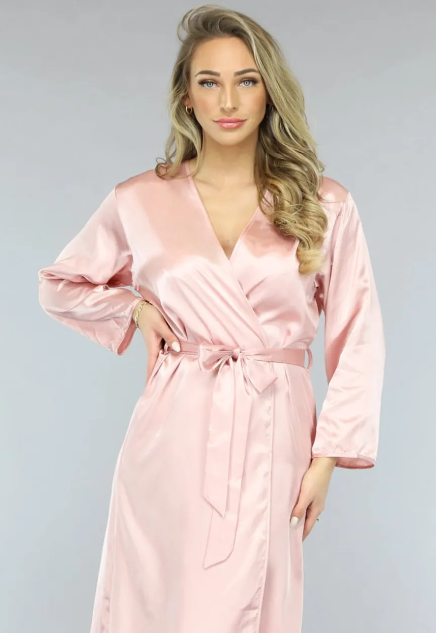 Satin Look Kimono Lang in Rosé