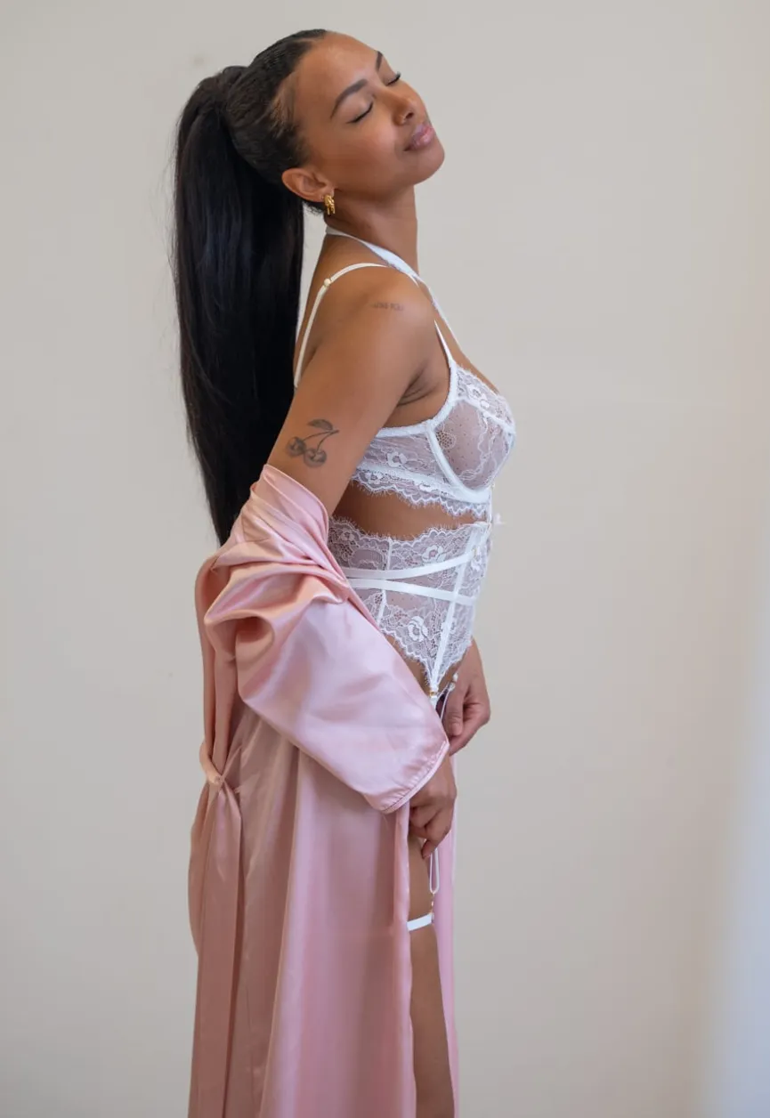 Satin Look Kimono Lang in Rosé