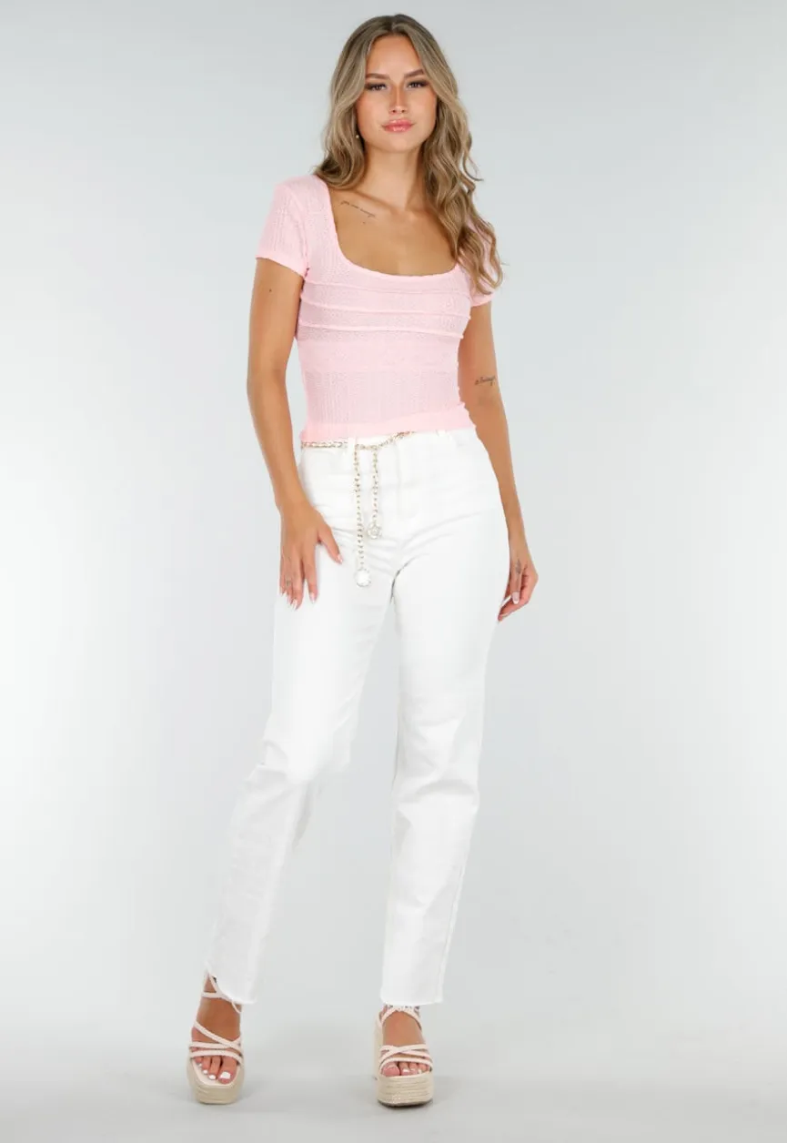 Schattige Roze Top met Kort Mouwtje voor de Zomer