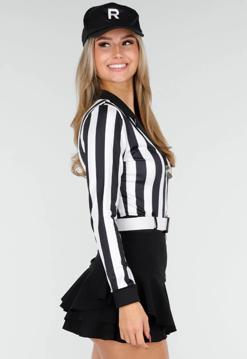 Scheidsrechter Kostuum met Zwart Wit Gestreepte Bodysuit Stretch