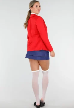 School Girl Uniform Kostuum met Rode Blazer en Stropdas