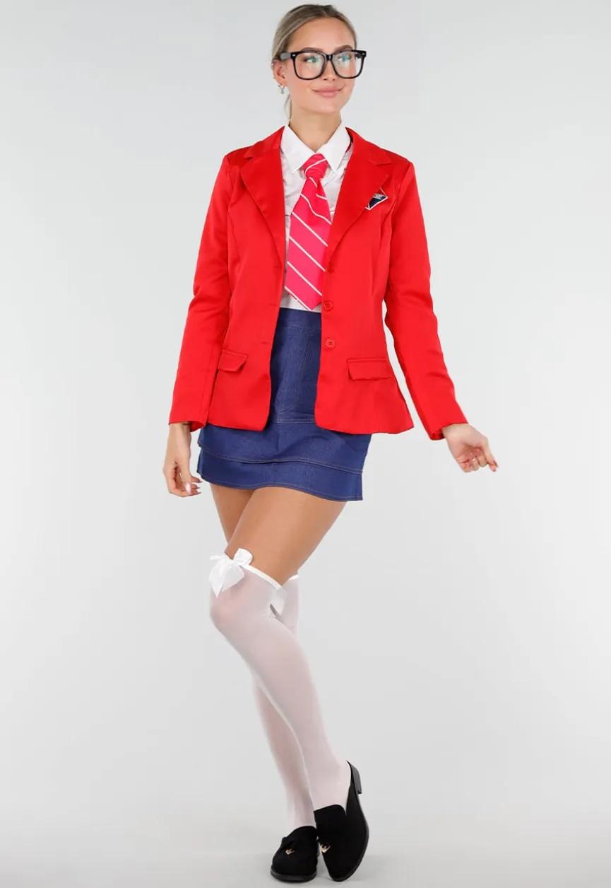 School Girl Uniform Kostuum met Rode Blazer en Stropdas