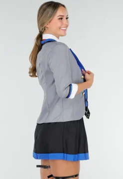 School Uniform Kostuum met Grijze Blazer Blouse Set met Rok en Stropdas