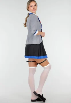 School Uniform Kostuum met Grijze Blazer Blouse Set met Rok en Stropdas