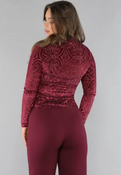 See Through Burgundy Top met Velvet Print