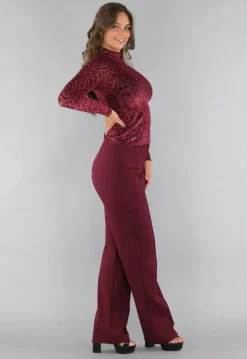 See Through Burgundy Top met Velvet Print