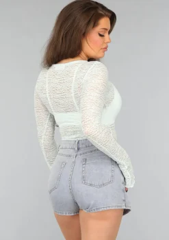 See Through Lichtblauwe Kanten Longsleeve Top