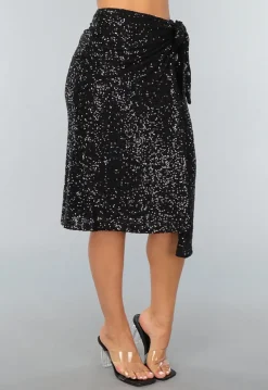 Sequin Midi Wikkelrok in Zwart