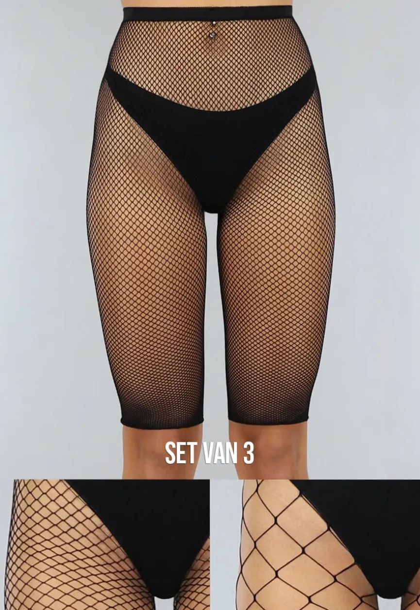 Set van Drie Fishnet Panty Shorts